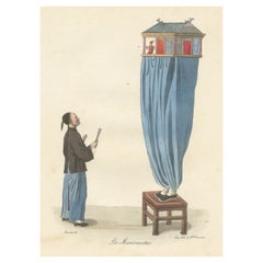 Antique Print of a Chinese Puppet Show