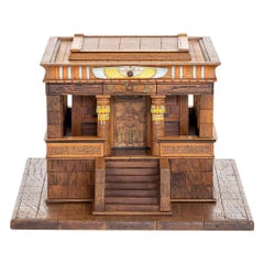 19th Century German Antique Mahogany, Walnut Model of an Egyptian Temple
