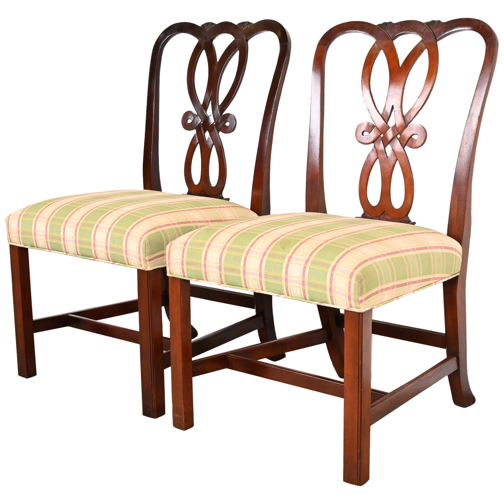 Baker Furniture Georgian Carved Mahogany Side Chairs, Pair
