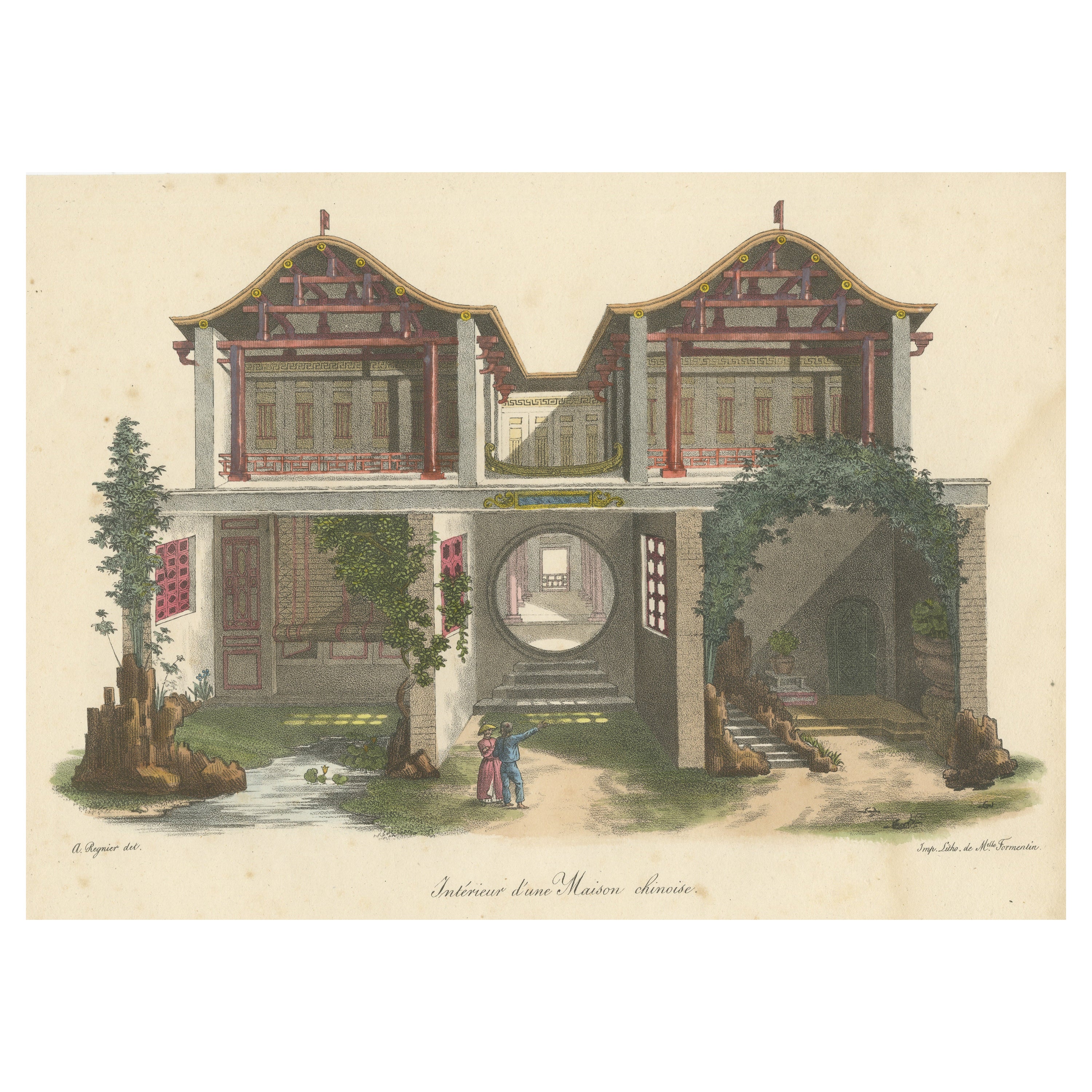 Antique Print of the Interior of a Chinese House For Sale