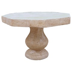 French Octagonal Center Table in Carved Limestone from Provence