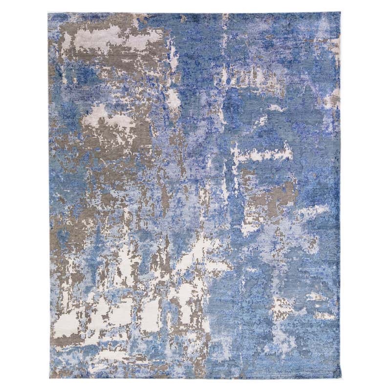PURO Hand Tufted Contemporary Wool and Silk Rug in Blue and Rust ...