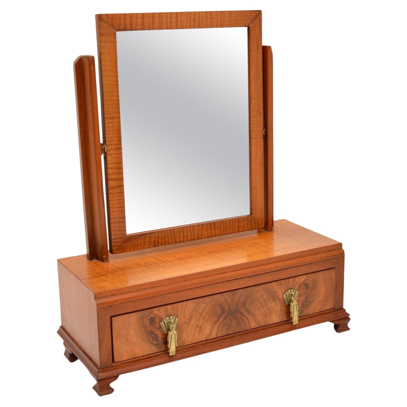 1920s Art Deco Figured Walnut Table Top Mirror For Sale