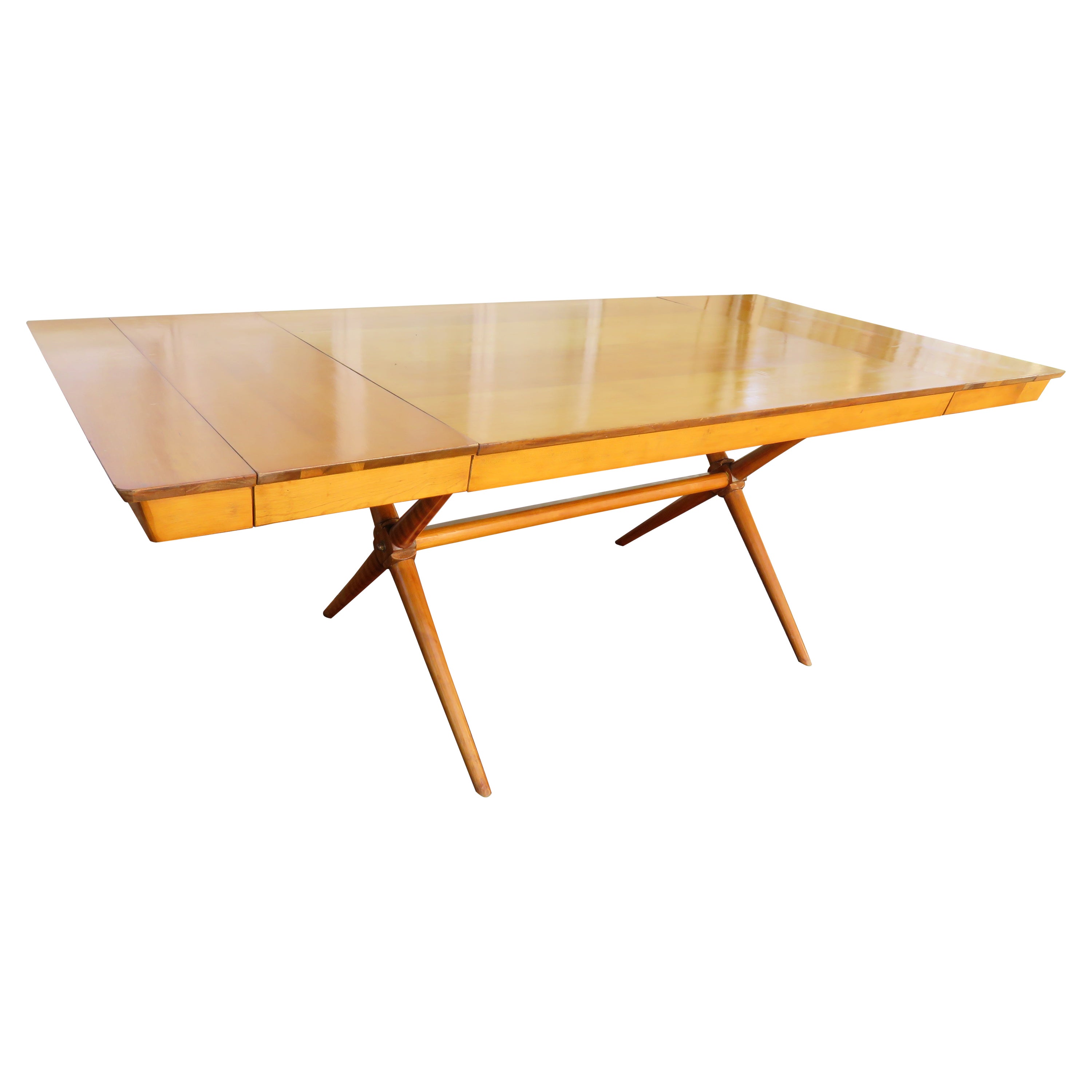 Lovely T.H. RobsJohn Gibbing style Maple X Base Dining Table Mid-Century Modern For Sale