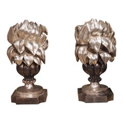 Vintage Pair of Hand Carved and Silver Gilt Bouquet Vases from Italy, circa 1950s