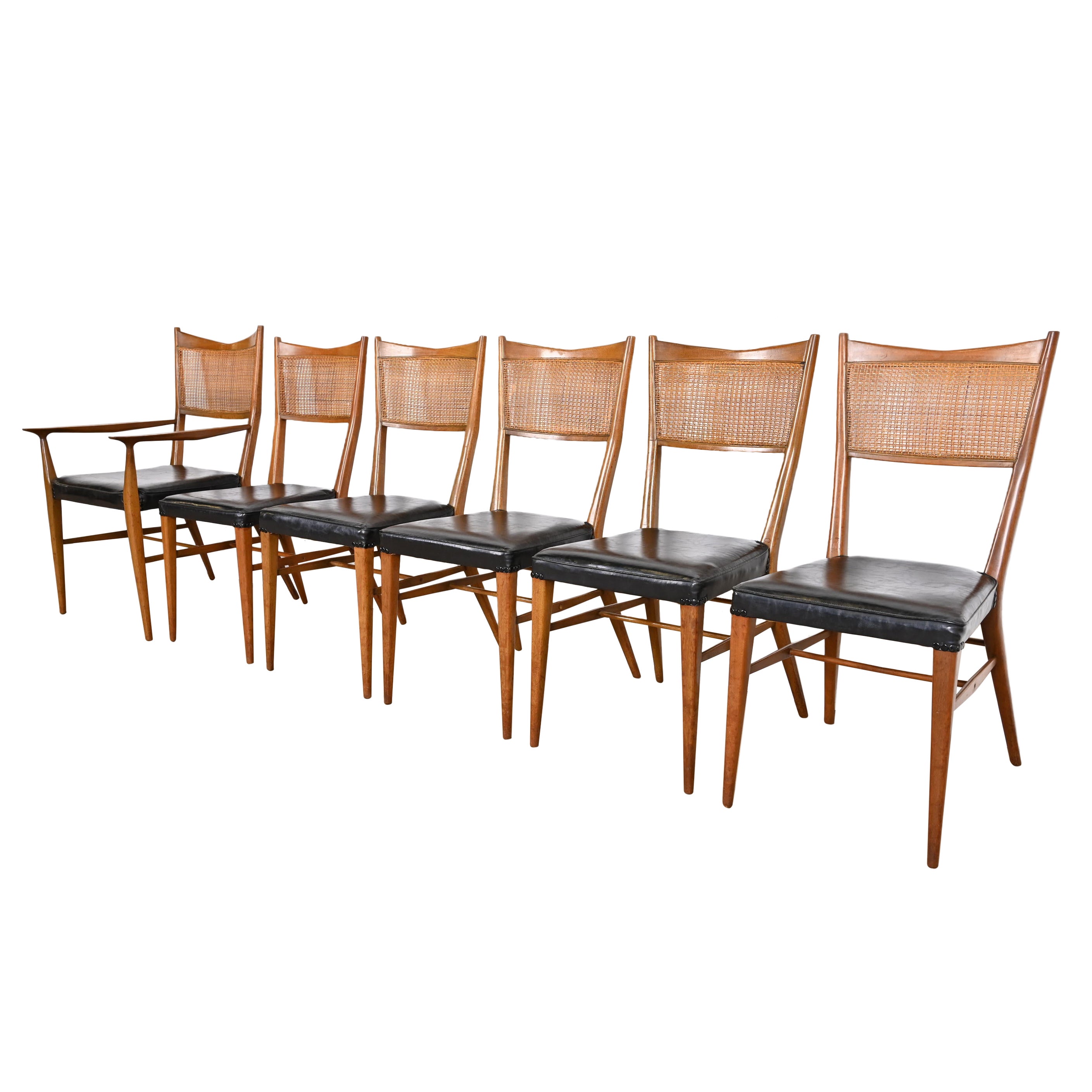 Paul McCobb Irwin Collection Sculpted Mahogany and Cane Dining Chairs, Set of 6