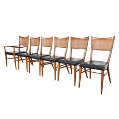 Paul McCobb Irwin Collection Sculpted Mahogany and Cane Dining Chairs, Set of 6
