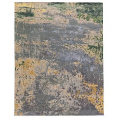 Zeitgenössischer abstrakter Teppich aus Wolle und Seide, handgefertigt in Grau