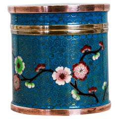 Antique Chinoiserie Cloisonné on Copper and Brass Enamel Lidded Storage Jar