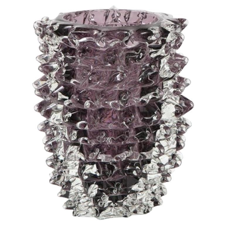 Jarrón individual de cristal de Murano Rostrato púrpura berenjena de Stefano Toso, firmado