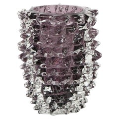Single Aubergine Purple Rostrato Murano Glass Vase by Stefano Toso, Signed