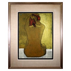 Angel Botello Seated Nude Signed Linocut Modern Art Nouveau Style 31/50 Framed