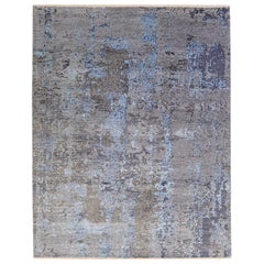 Gray Wool & Silk Rug Modern Handmade with Abstract Motif