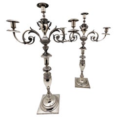 Pair of 18th Century German Silver 3-Light Monumental Candelabra