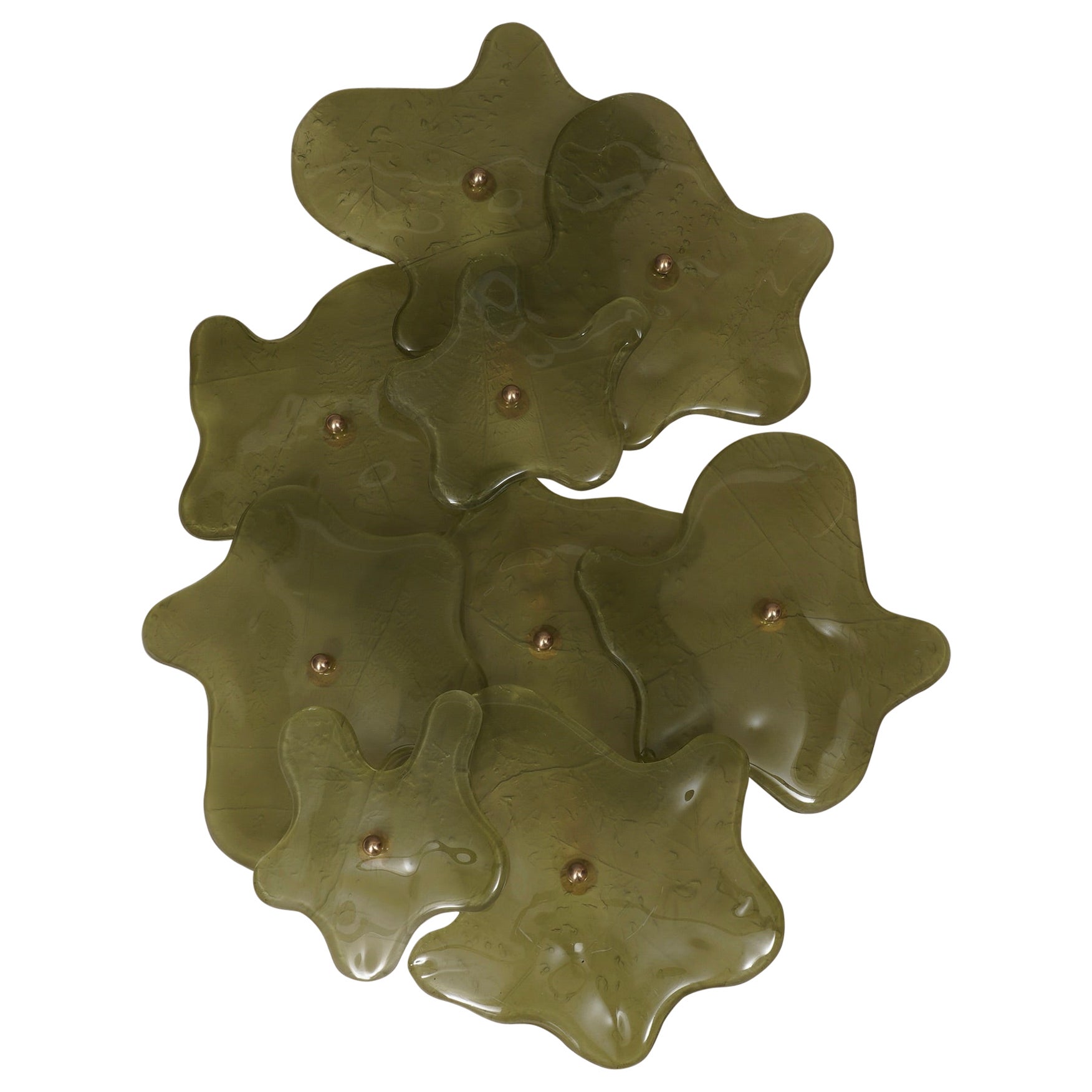 Murano Art Glass and Brass Green Color Wall Light and Sconces, 2000