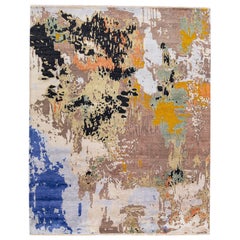 Multicolor Wool and Silk Modern Handmade Rug with Abstract Design