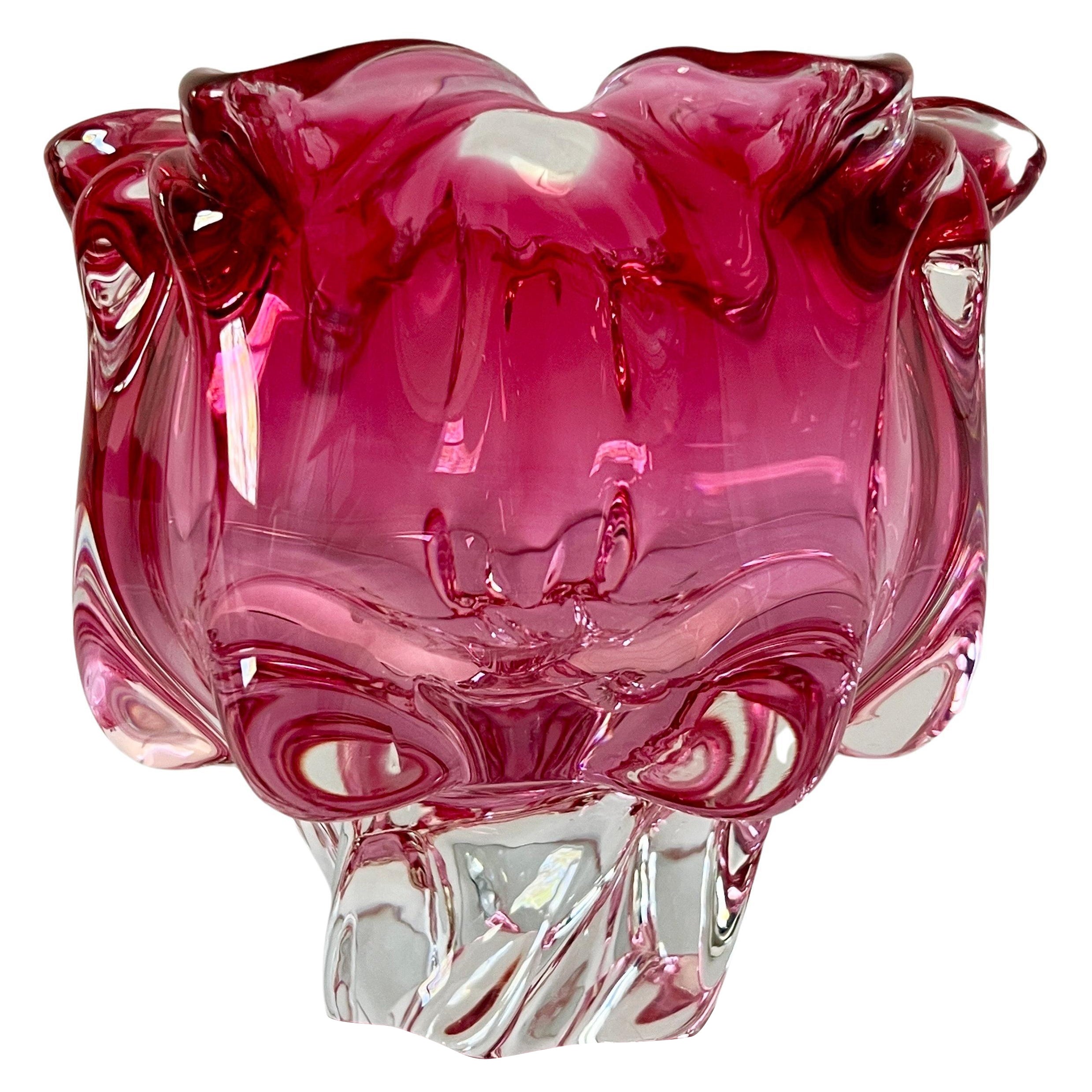 Pink Murano Floral Vase with Footed Base by Fratelli Toso, c. 1950's