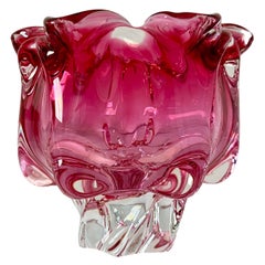 Retro Pink Murano Floral Vase with Footed Base by Fratelli Toso, c. 1950's