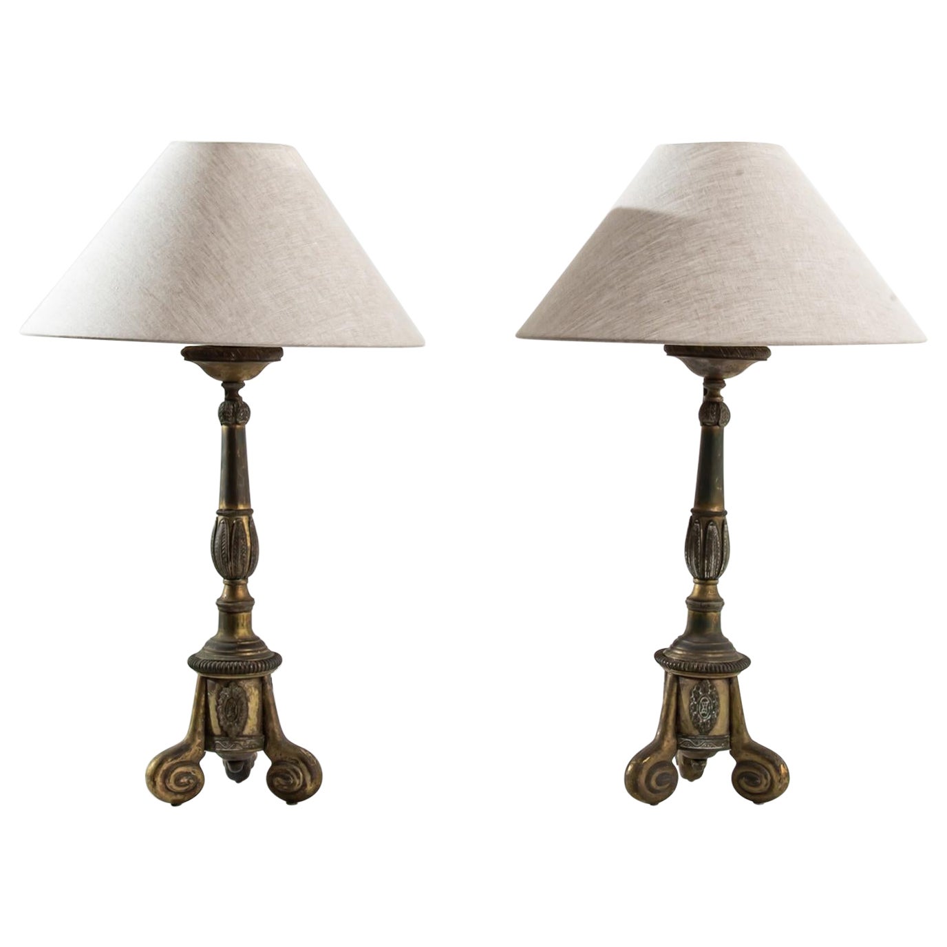 19th Century French Metal Table Lamps, a Pair