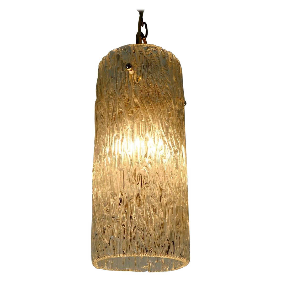 Midcentury 1950s Pendant Lamp Kalmar Franken Ice Glass Textured Glass Brass For Sale