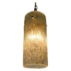 Midcentury 1950s Pendant Lamp Kalmar Franken Ice Glass Textured Glass Brass