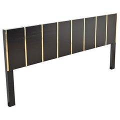 Harvey Probber Mid-Century Modern Black Lacquer and Brass King Size Headboard