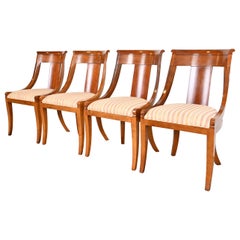 Baker Furniture Regency Solid Cherry Wood Klismos Dining Chairs, Set of Four