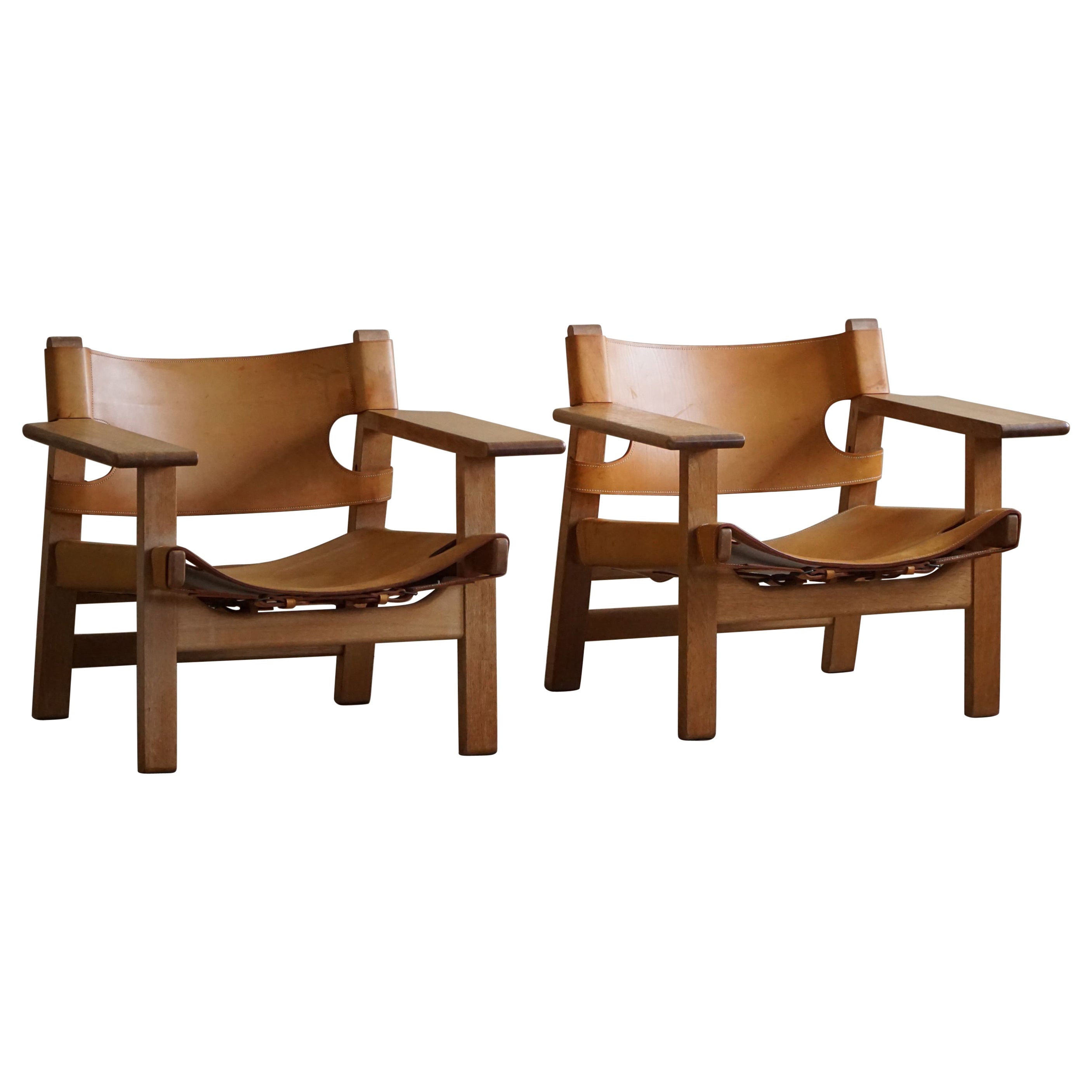Børge Mogensen, Ein Paar "Spanische Stühle", Alte Version, Dänische Moderne, 1960er Jahre