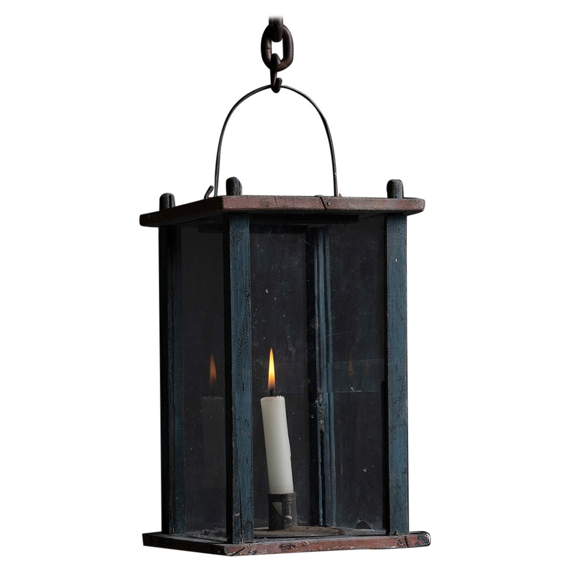 Painted Wood & Glass Lantern, Sweden, circa 1860 For Sale