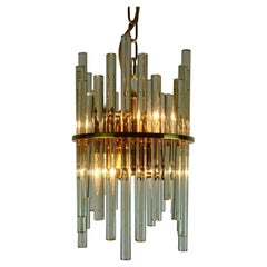 1960s Christoph Palme Pendant Light Gilt Brass and Glass Rods Hollywood Regency 