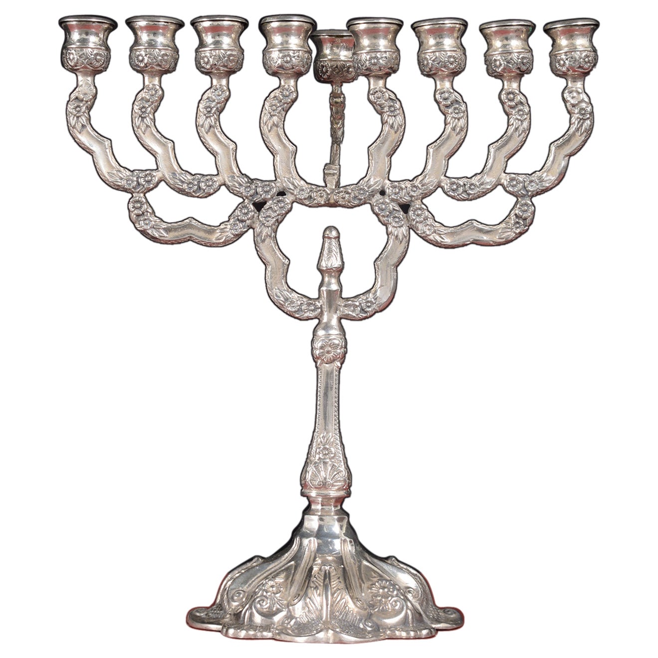 Timeless Sterling Silver Menorah from Israel with Floral Motif