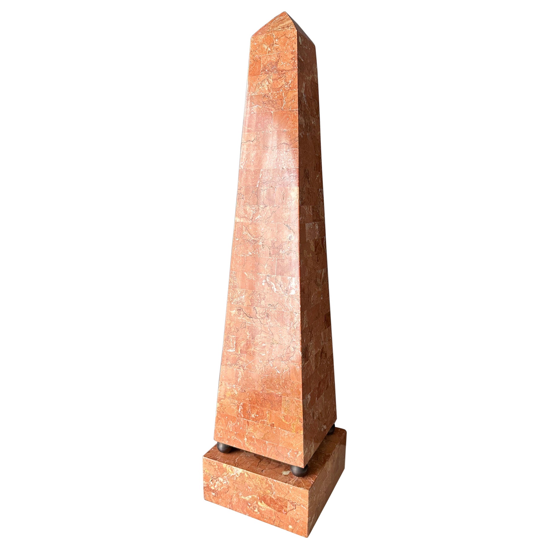 Maitland Smith Tessellated Stone Obelisk in Pink Salmon For Sale