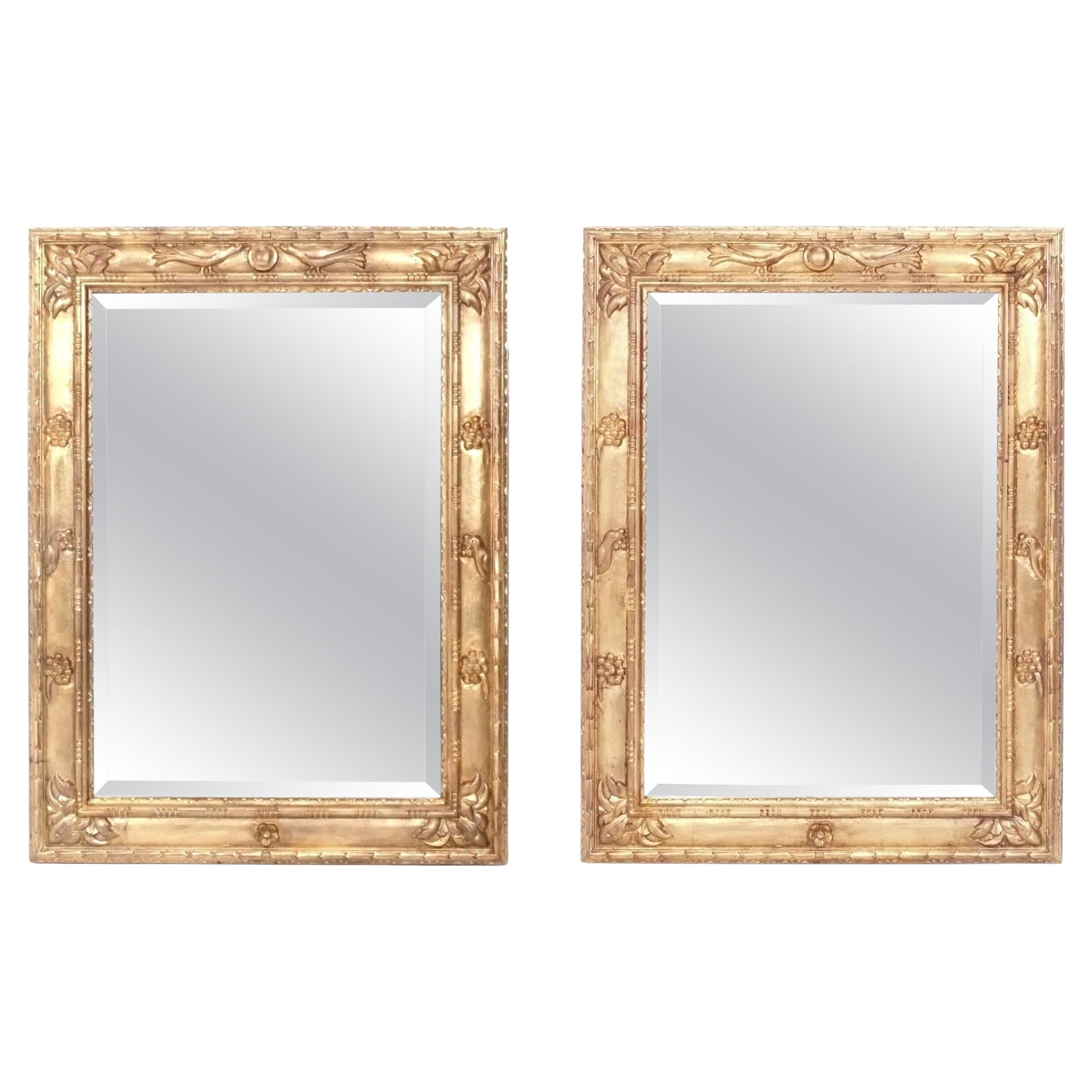 Pair of Large Scale Gilt Mirrors with Dove Design For Sale