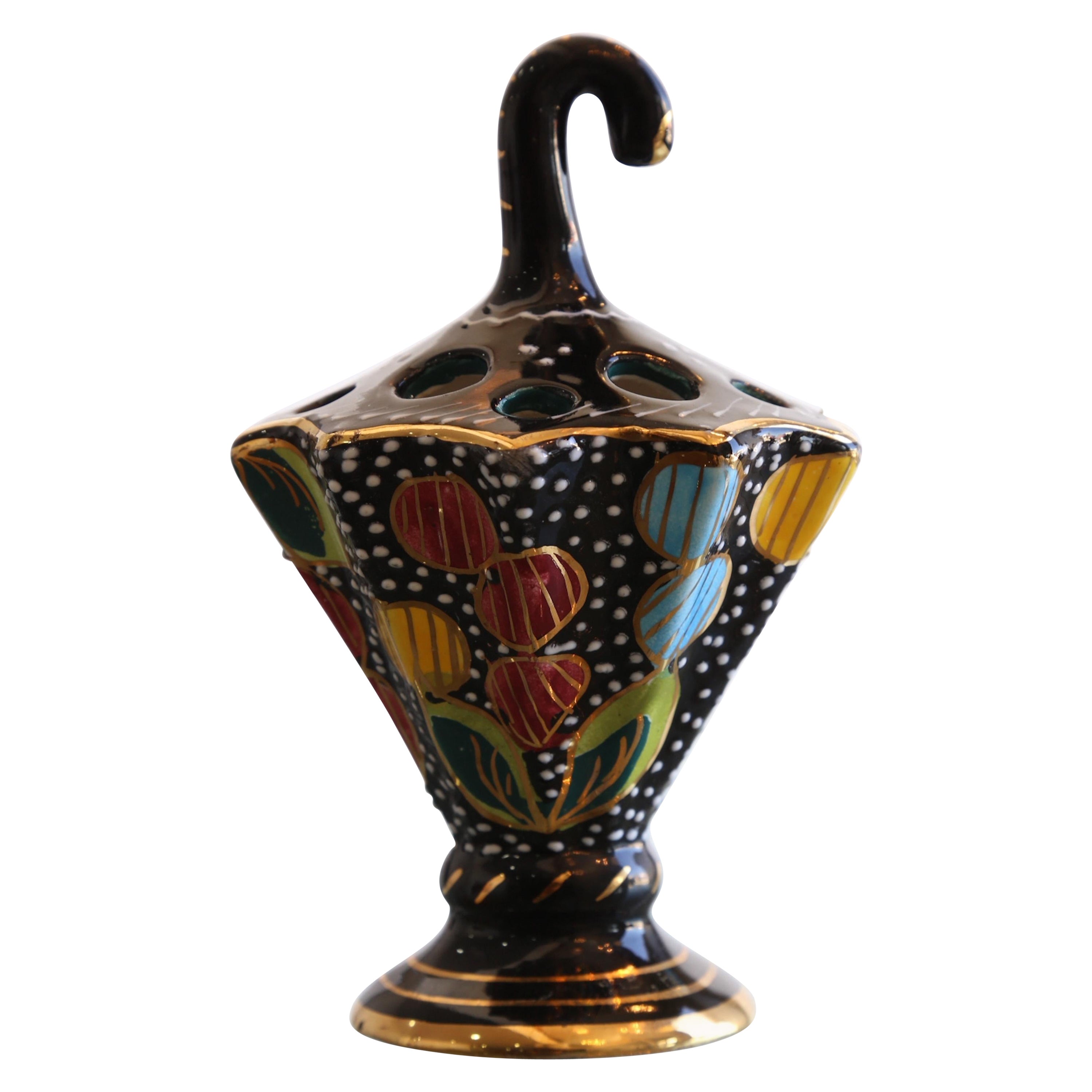 Centre de table et accessoires de bureau italiens en céramique noire et or de Deruta  en vente