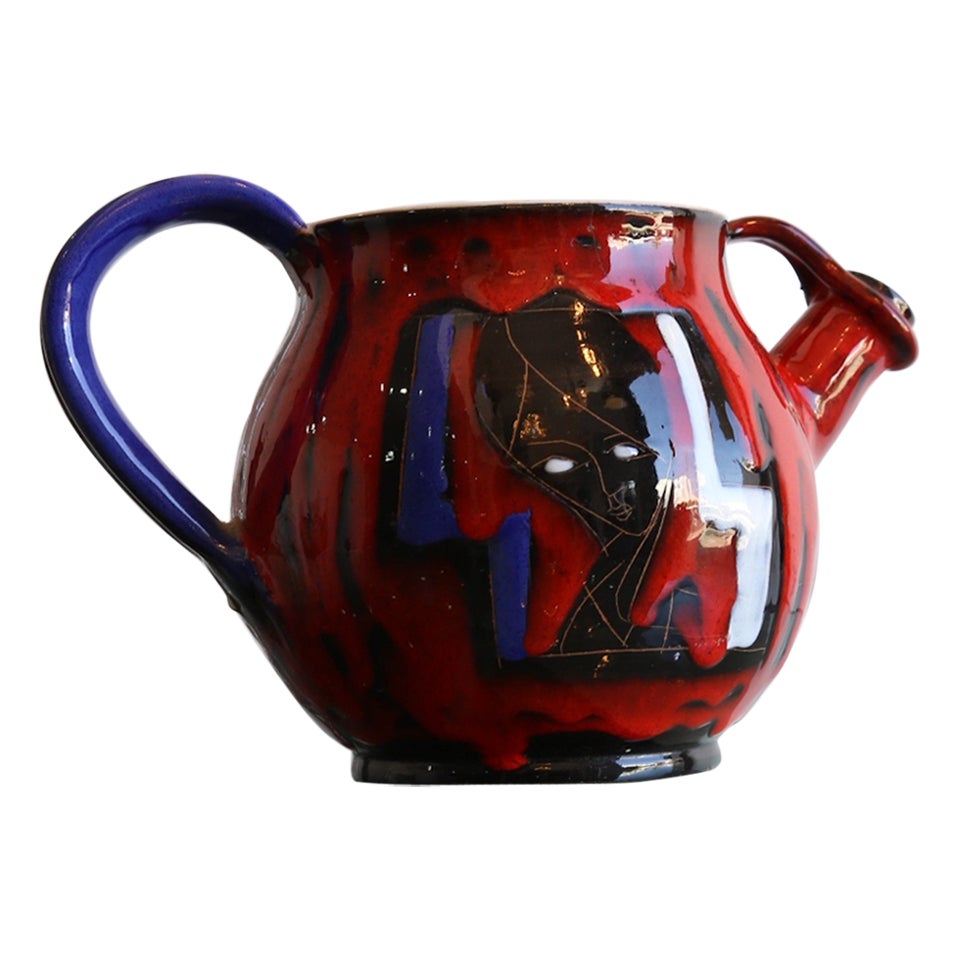 Italian Red, Blue and White Round Ceramic by Rufinelli Assisi