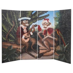Retro Decorative 4 Panels Monkeys Screen or Room Divider