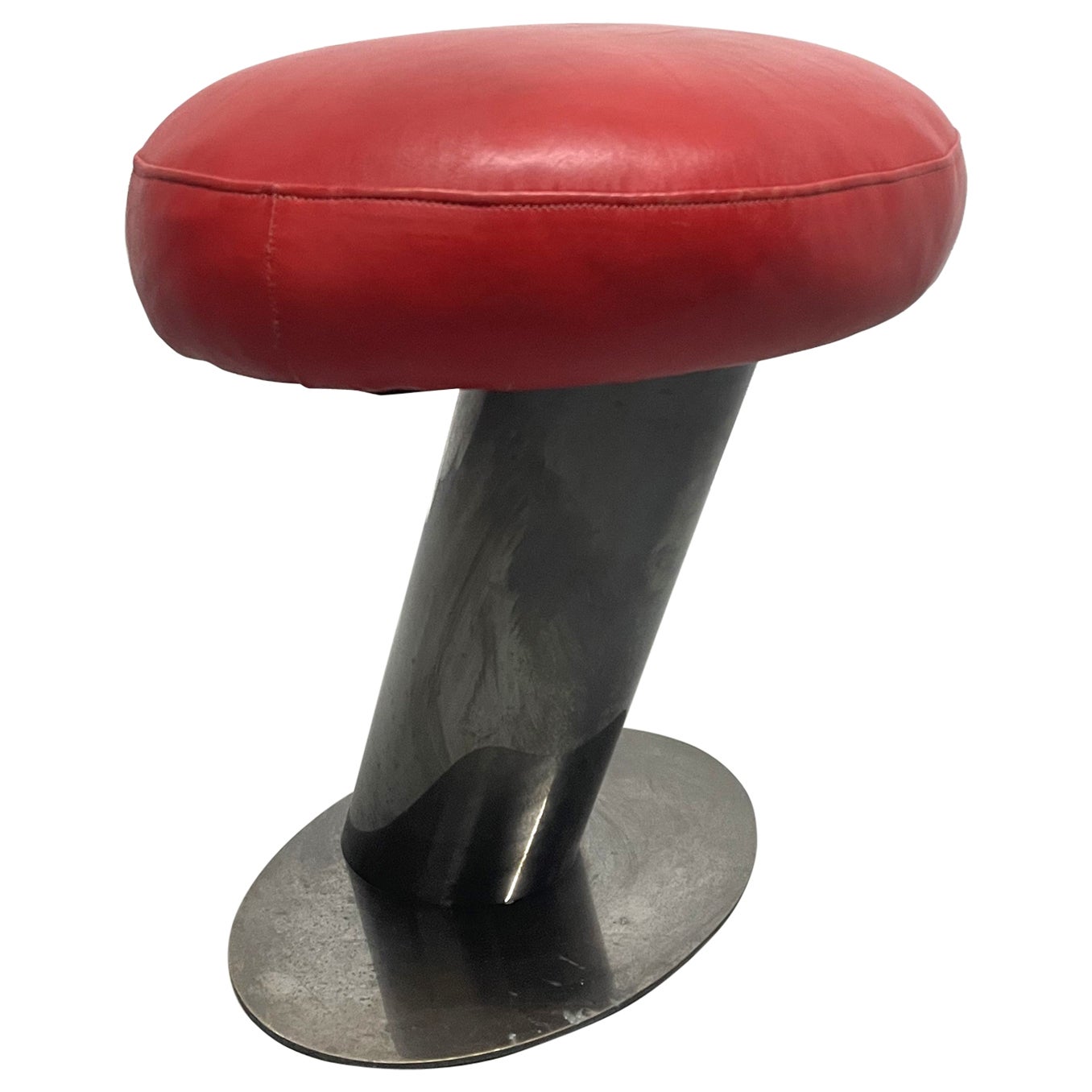 Rare tabouret en cuir et métal Karl Springer