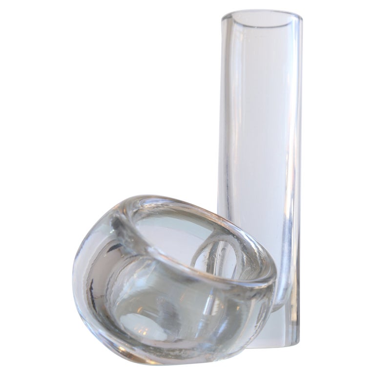 Decorative Glass Desk Accessory Bowl Plus Flowers Container, 1970s For