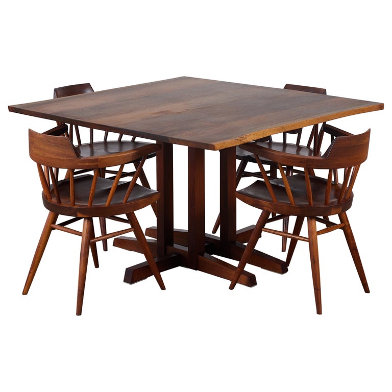 Nakashima Studio Dining Set featuring Black Walnut Captain Chairs For Sale at 1stDibs