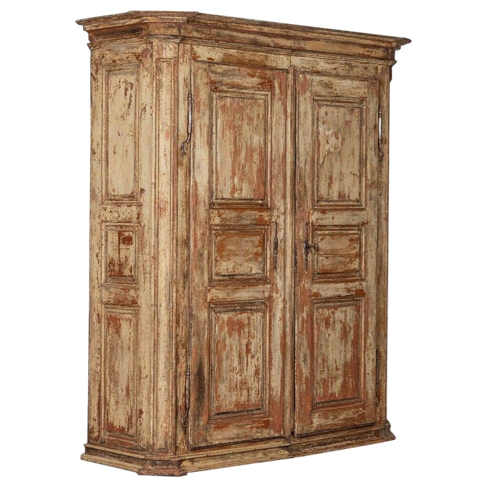Large 18th Century French Painted Pine Armoire For Sale