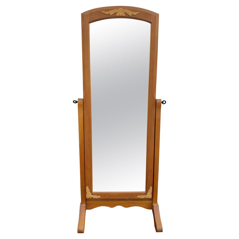 Mastercraft Furniture Carved Natural Hardwood Free Standing Cheval Mirror For Sale at 1stDibs