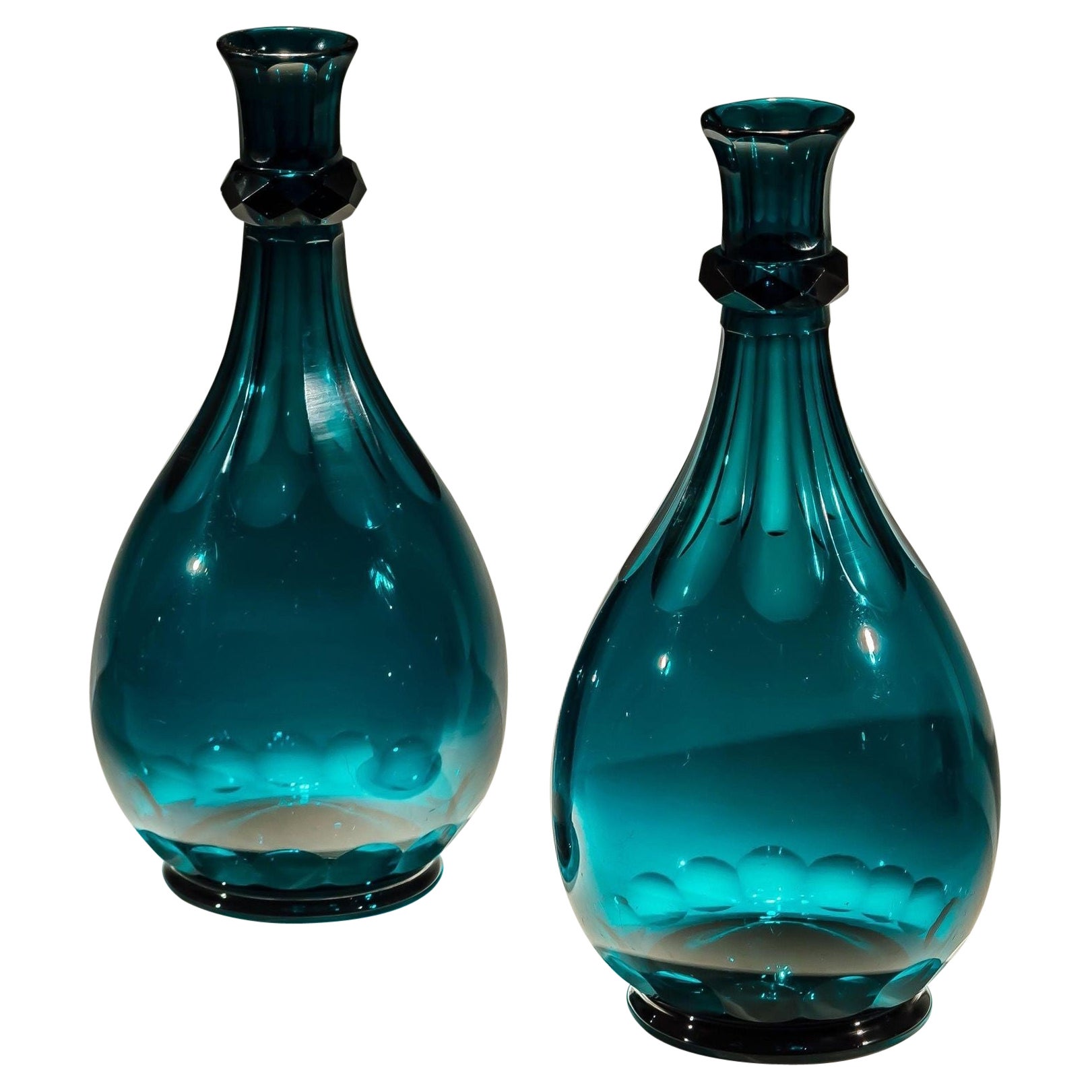 Pair of Elegant Green Carafes For Sale