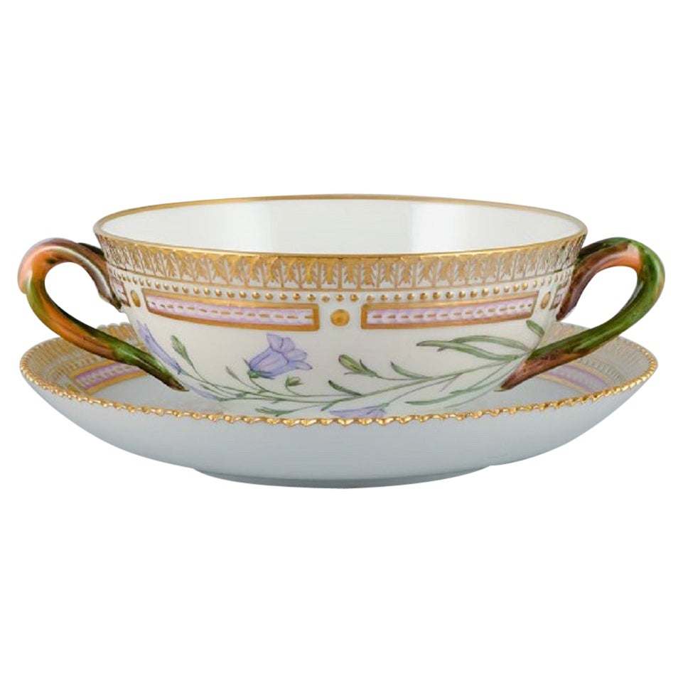 Royal Copenhagen Flora Danica Bouillon Cup with Saucer in Hand Painted Porcelain