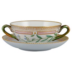 Royal Copenhagen Flora Danica Bouillon Cup with Saucer in Hand Painted Porcelain