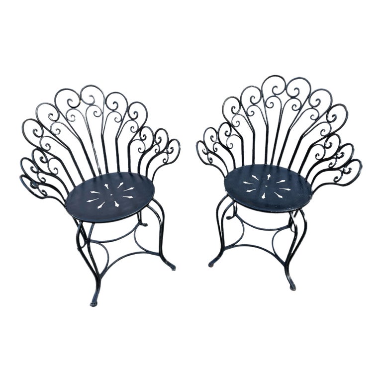 Dorothy Draper Outdoor Wrought Iron Garden Chairs For Sale at 1stDibs