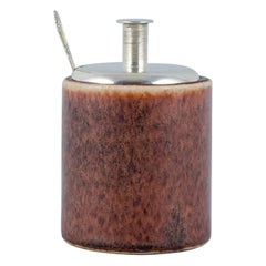 Saxbo Ceramic Mustard Jar with Sterling Silver Lid and Spoon
