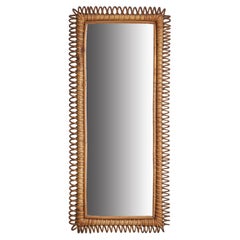 Italian Designer, Wall Mirror, Rattan, Bamboo, Italy, 1960s