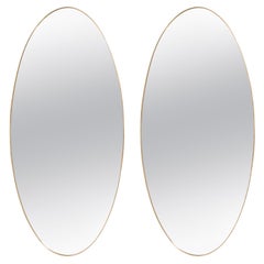 Vintage 1950s Italian Rare Pair of Grand Scale Oval Brass Mirrors