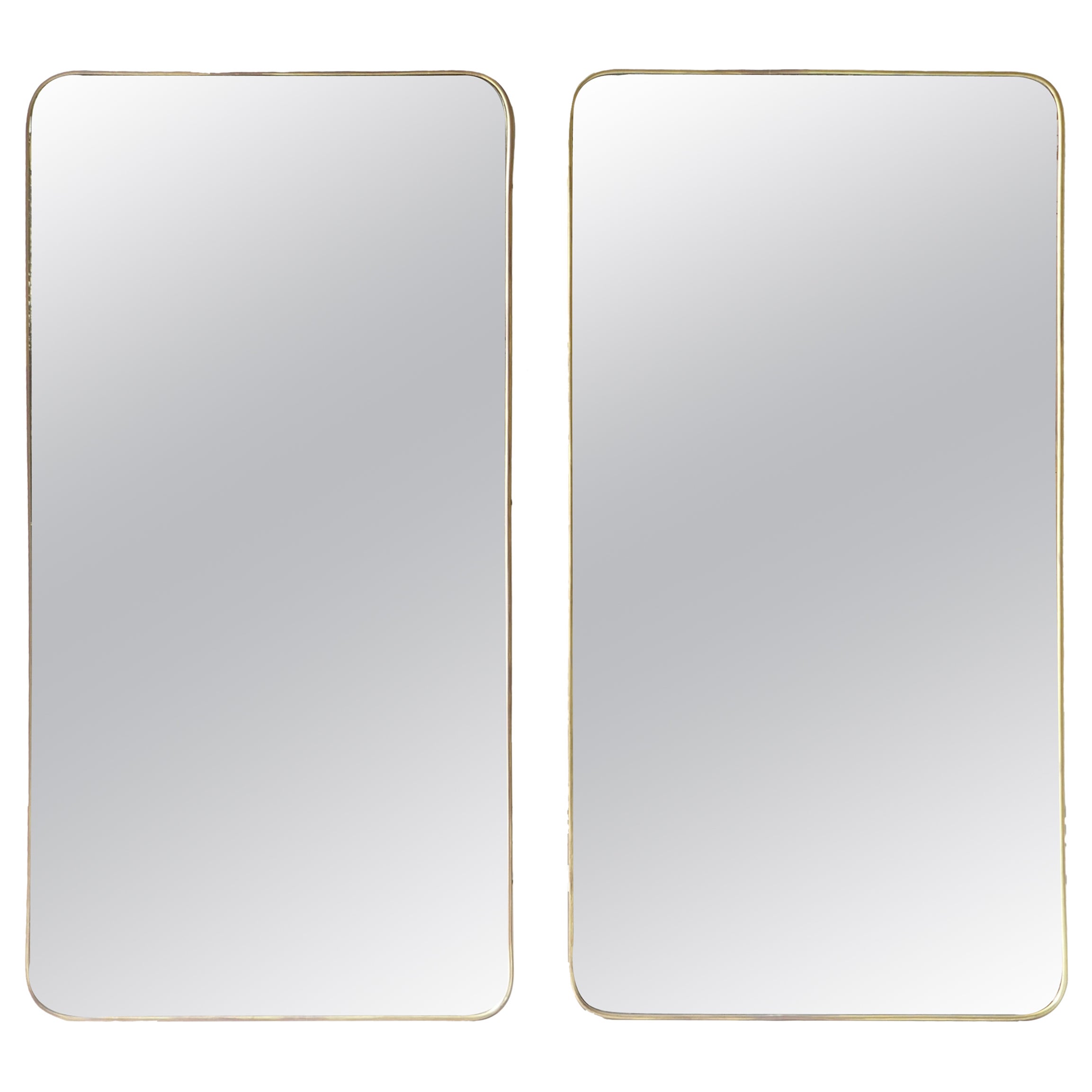 Pair of Brass Frame Mirrors with Original Glass, Italy, 1950s