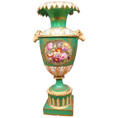 Minton 19th Century Rams Head Hand Painted Green Vase